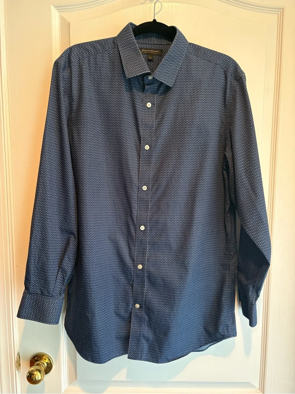 Banana Republic Navy Microdot Long-Sleeve Button-Down Shirt